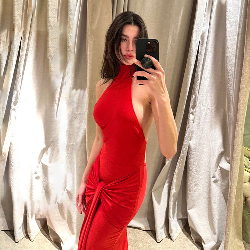 Spring round Neck Tied Dress Women Sexy Backless Tight Dress Bella Mia