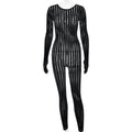 Sexy See through Summer Perspective Jumpsuit Seamless Striped Jacquard One Piece Long Sleeves One Piece Trousers Bella Mia