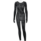 Sexy See through Summer Perspective Jumpsuit Seamless Striped Jacquard One Piece Long Sleeves One Piece Trousers Bella Mia