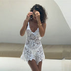 Summer Sexy Lace Cutout Solid Color Crochet Beach Cover up Dress Women Bella Mia