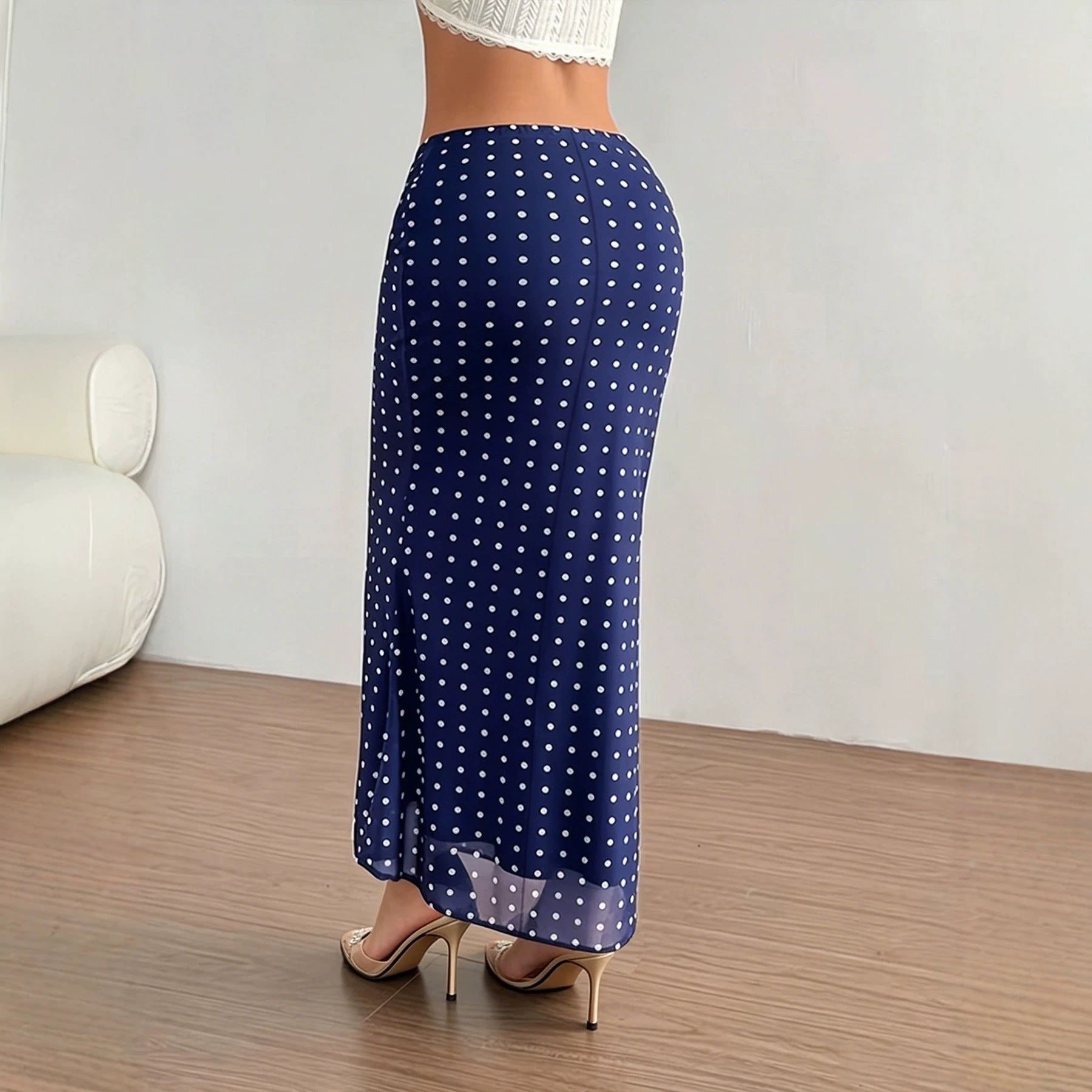 Summer Women Clothing Sexy Dot Mesh Skirt Slim Fit Sheath Skirt