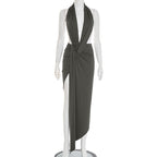 Women Sexy Slim Fit Halter Backless Sleeveless Pleated Elegant Maxi Dress Bella Mia
