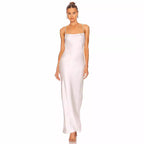 French White Bead Necklace Evening Dress Silk Satin Texture Women Sexy Backless Elegant Party Dress Bella Mia