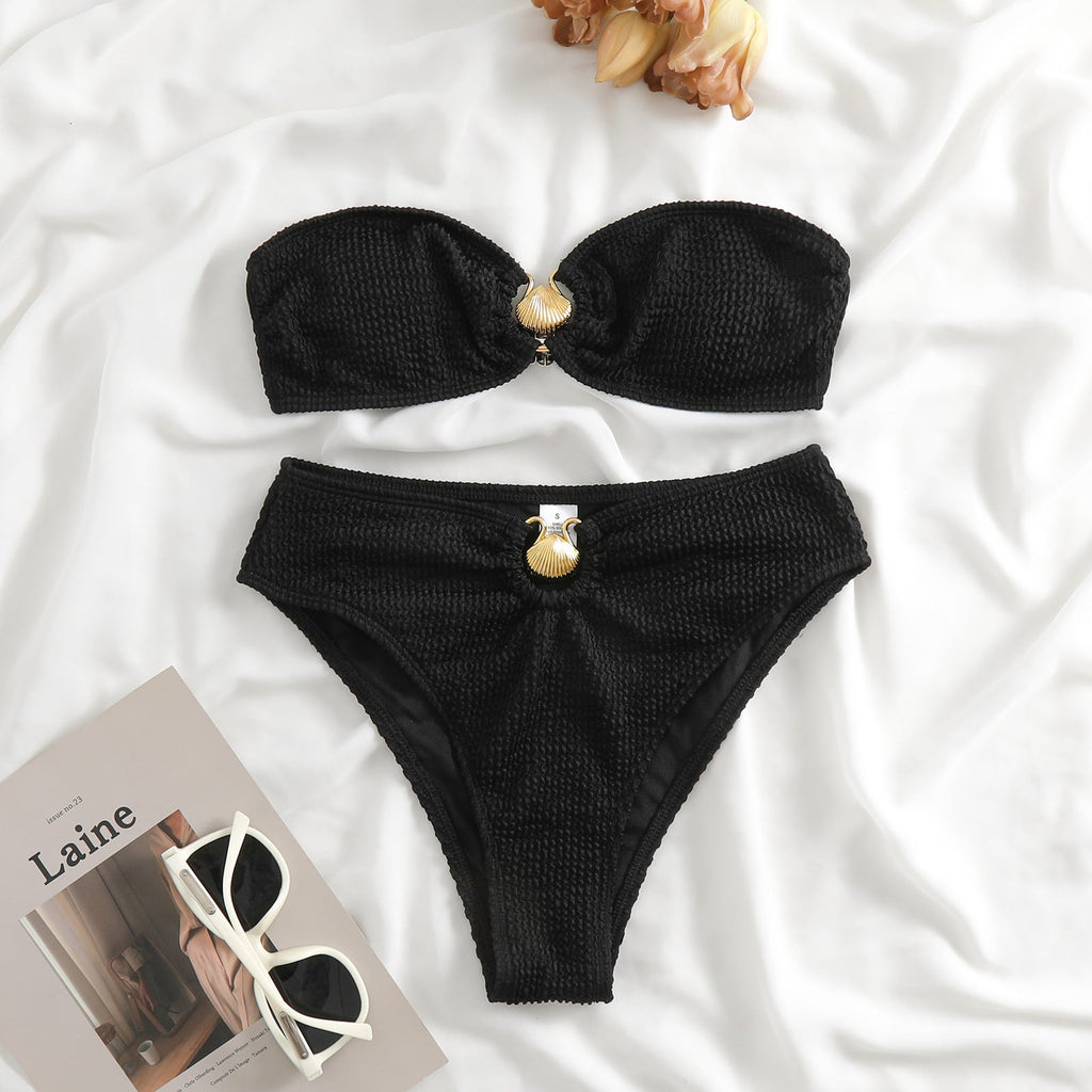 Contrast Color Soild Bikini Swimsuit Women Wave Pattern Split Swimsuit Bella Mia