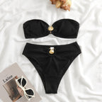 Contrast Color Soild Bikini Swimsuit Women Wave Pattern Split Swimsuit Bella Mia