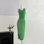 Women Clothing Summer Sexy round Neck Slim Fit Backless Tight Waist Sheath Dress Bella Mia