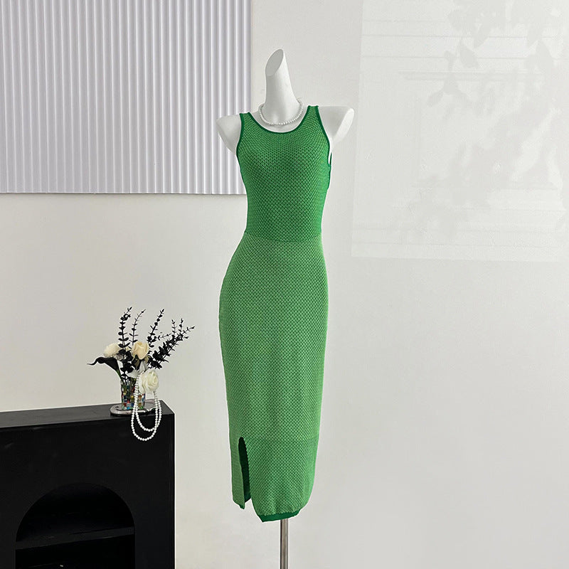 Women Clothing Summer Sexy round Neck Slim Fit Backless Tight Waist Sheath Dress Bella Mia