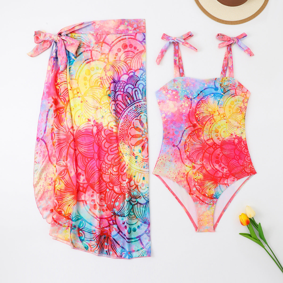 Two Piece Set Swimsuit Multi Color Printed Mesh Maxi Dress Conservative Women Swimsuit Bella Mia
