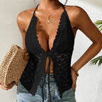 Beach Vacation Sexy Knitted Lace up Cutout Cardigan Seaside Blouse Short Top Bella Mia