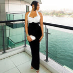 Slim Slimming Patchwork One Step Halter Ruffle Hip Maxi Dress Elegant Women Commuting Wear Bella Mia