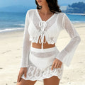 Beach Vacation Tied Top Short Skirt Hollow Out Cutout out Halter Lace up Beach Cover up Skirt Two Piece Sets