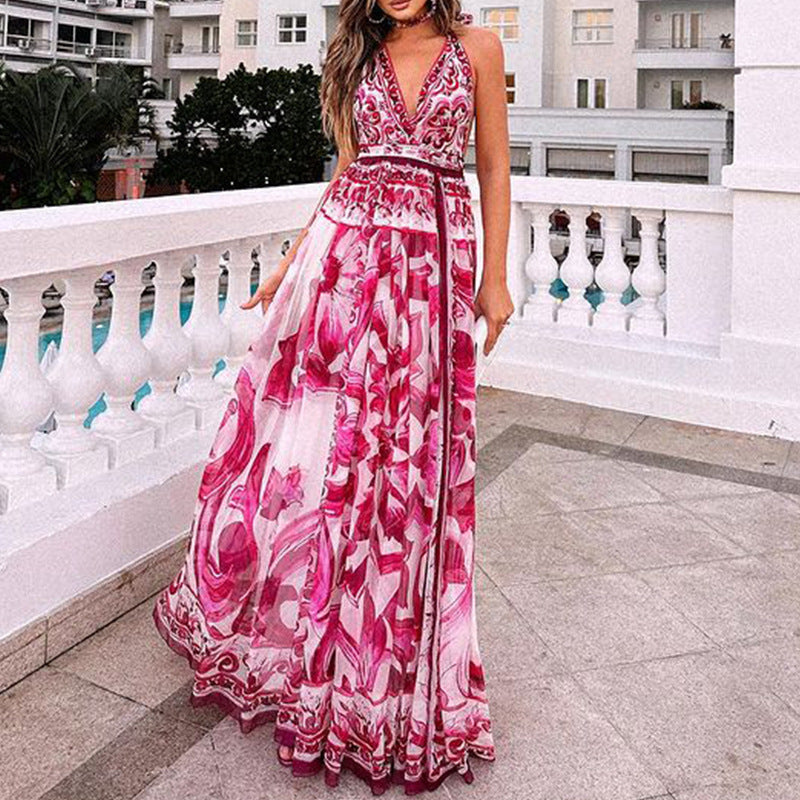 Summer Women Sexy Print Halter Mid Length Dress Bella Mia