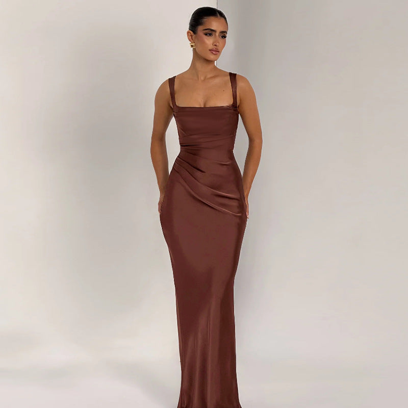 Socialite Sexy Dress Elegant Backless Satin Sheath Suspender Dress Bella Mia