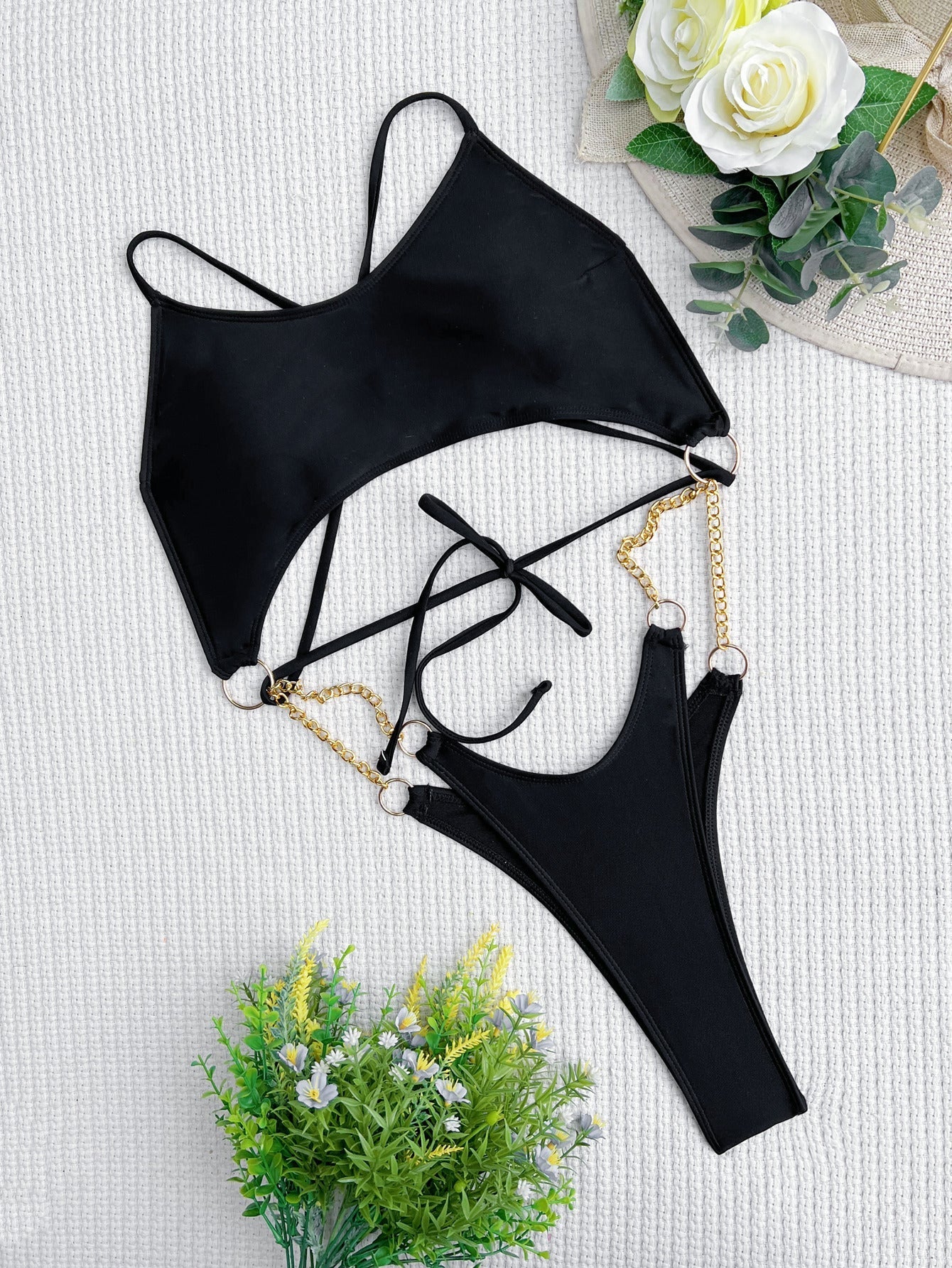 Women Double One Piece Swimsuit Banded Bikini Swimsuit Backless Swimsuit Solid Color Bikini Bella Mia