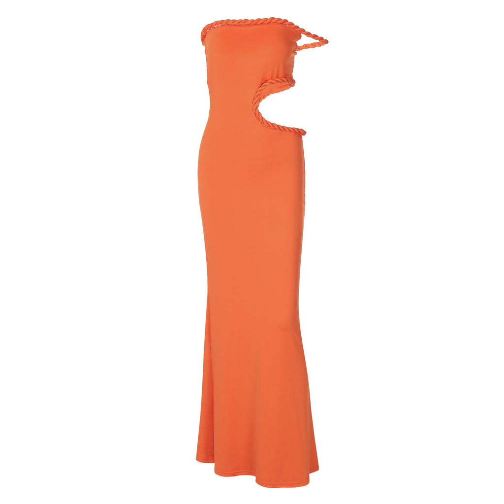 Summer Women Clothing Sexy off Neck Hollow Out Cutout out Cropped Slim Hip Dress Bella Mia