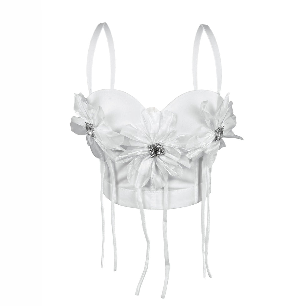 Handmade Floral Rhinestone Boning Corset Bra Slimming Slim Fit with Brassiere Pad Camisole Pure Want to Wear Boning Corset Top for Women