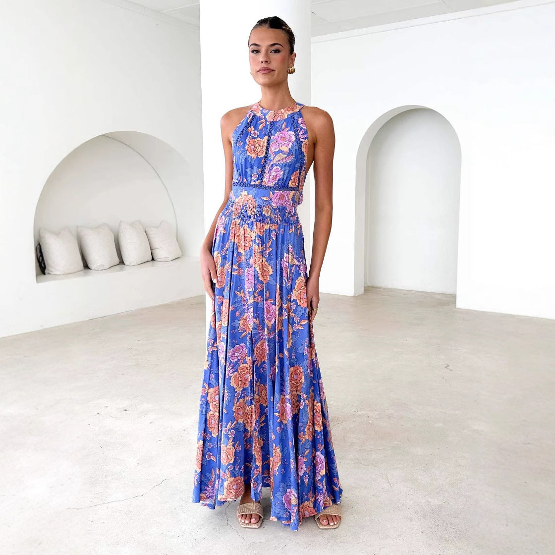 Printed Halter Beach Bohemian High Waist Backless Floral Dress Women Clothing Bella Mia