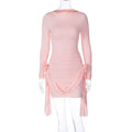 Solid Color Long Sleeve round Neck Slim Fitting Patchwork Ribbon All Match Floral Dress Bella Mia