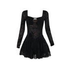 Sexy See through Hollow Out Cutout Flocking Women Sexy Slim Hip Dress Bella Mia