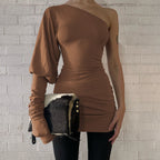 Women Clothing Winter Personality Slim Fit Diagonal Collar Shoulder Bag Hip Dress Bella Mia