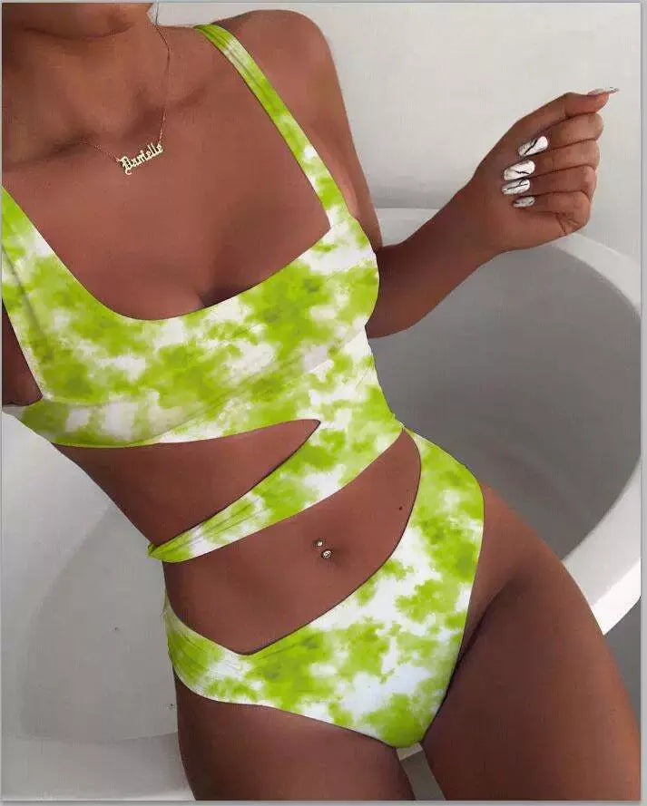 Triangle Nylon Chest Pad Summer Beach Swimsuit Solid Color Hollow-out Midriff Irregular Spaghetti-Strap Sexy One Piece Swimsuit LUXLIFE BRANDS