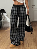 Loose Lazy Straight Plaid Stitching High Waist Drooping Casual Sports Pants