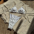 Solid Color Creative Stitching Pearl Floral Accessories Sexy Split Swimsuit Bikini Bella Mia