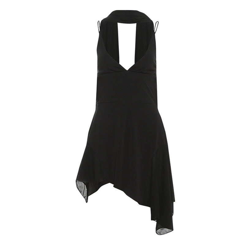 Spring Women Clothing Solid Color Sexy Backless Scarf Collar Slim Fit Slimming Spaghetti Straps Dress Women Bella Mia
