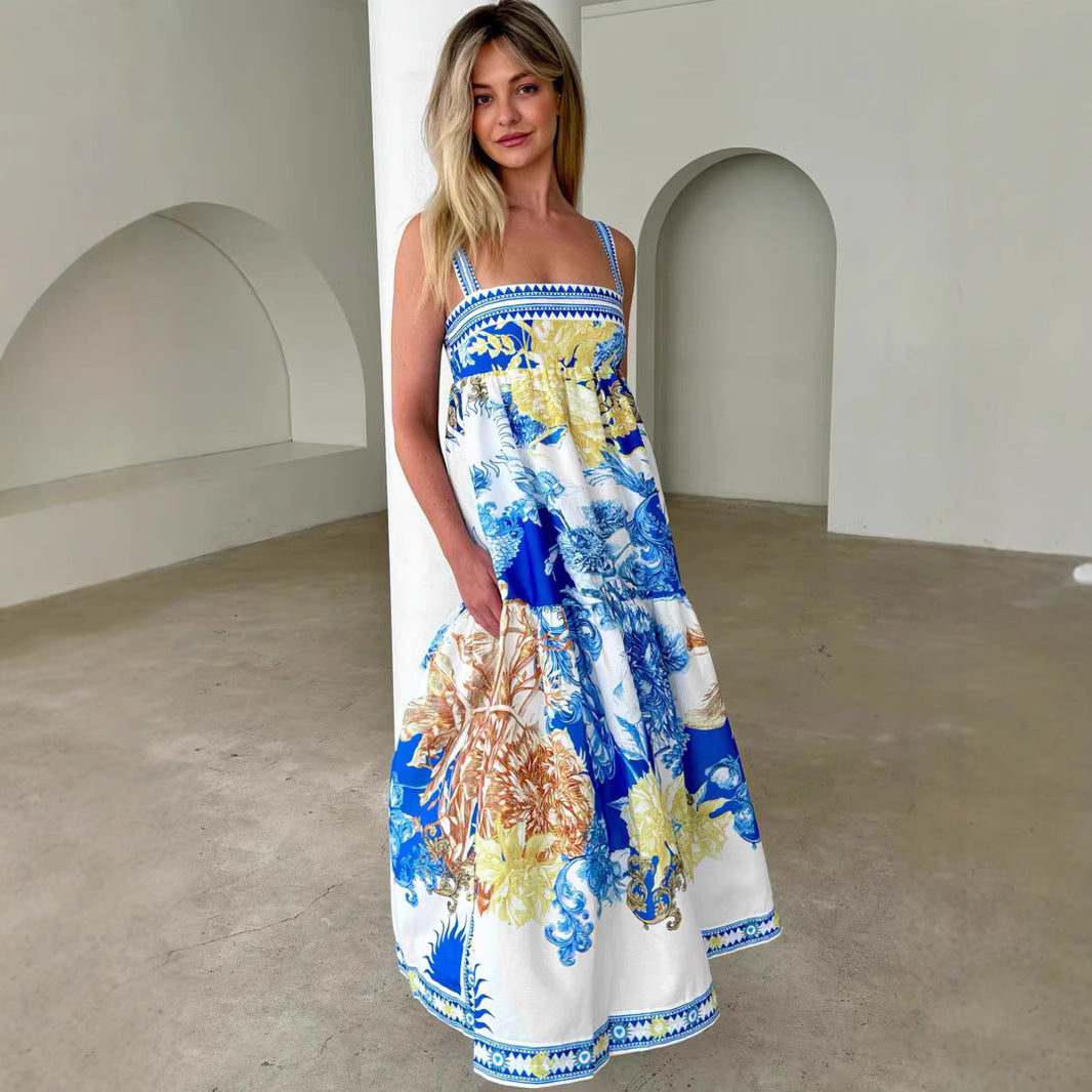 Summer Vacation Long Positioning Printing Slip Dress Bella Mia