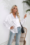 Popular Real Collar Satin Shirt Women Satin Artificial Silk Long Sleeve Shirt Women Clothing Bella Mia