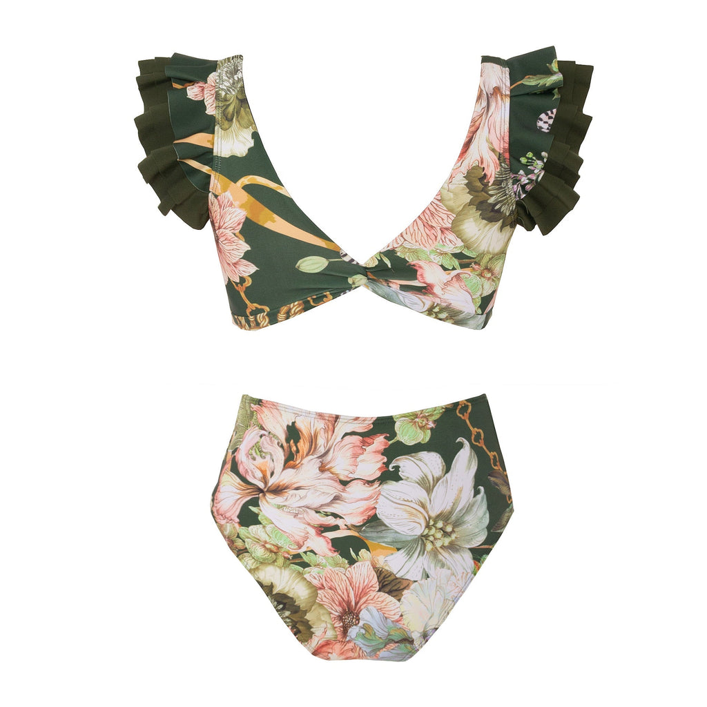 Retro High Waist Split Swimsuit Women Ruffled Bikini Swimsuit Chiffon Beach Skirt Set Bella Mia