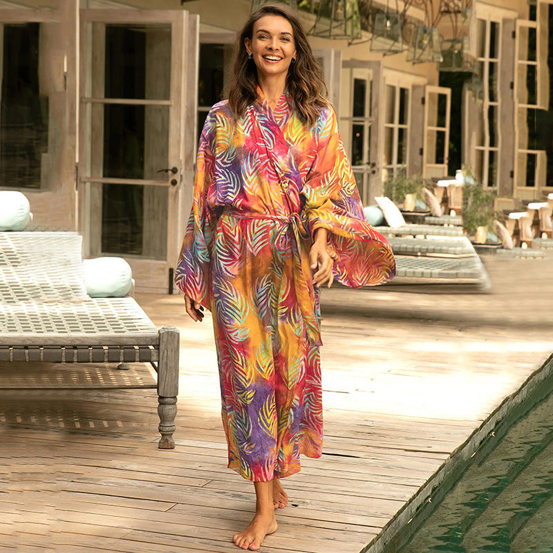 Leopard Print Long Cardigan Loose Beach Sun Protection Coat Beach Cover Up Swimsuit Outwear Women Bella Mia
