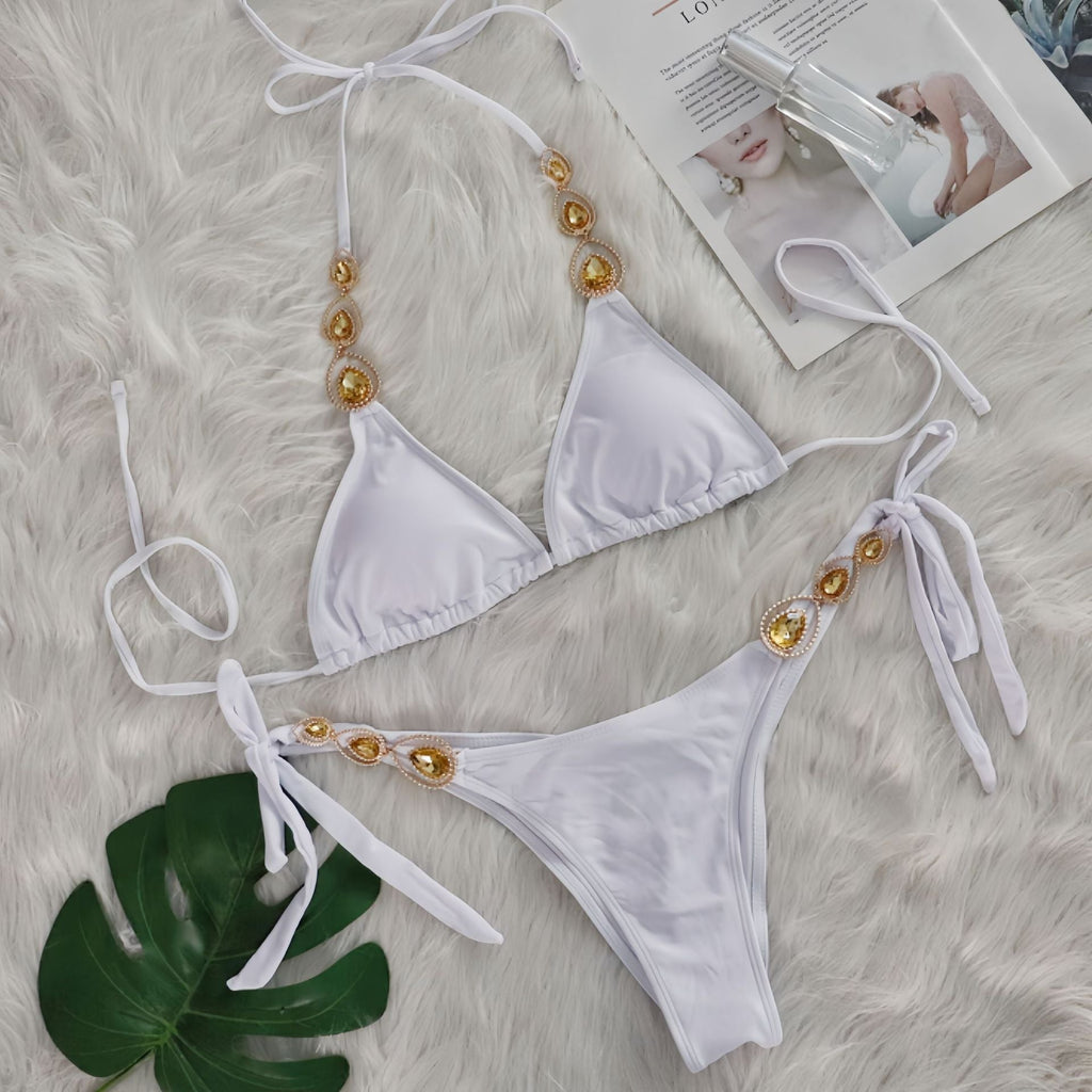 Sexy Bikini Suit Luxury Crystal Diamond Bandage Women Swimsuit Beach Vacation Swimsuit Bella Mia