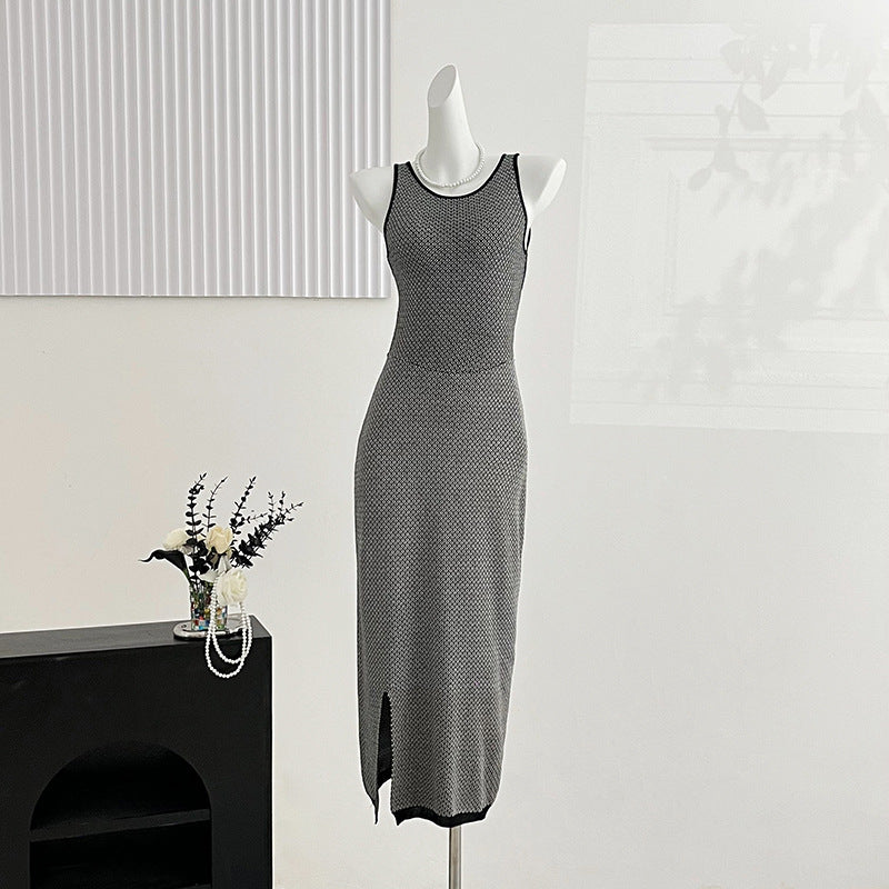 Women Clothing Summer Sexy round Neck Slim Fit Backless Tight Waist Sheath Dress Bella Mia