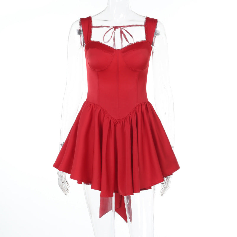 Spring Socialite Elegant Sexy Jacquard a Swing Backless Bow Dress Women Bella Mia