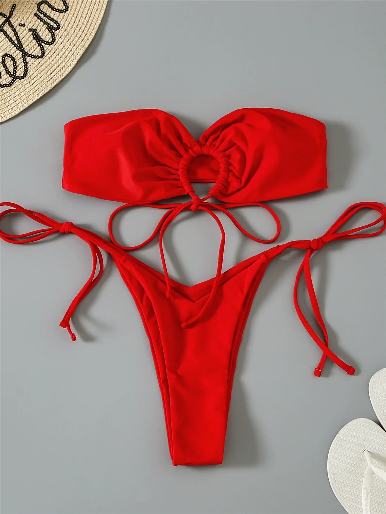 European and American Foreign Trade Beach Seaside Pure Color Bikini Strap T-Back Hot Girl Split Swimsuit Sexy Bikini LUXLIFE BRANDS