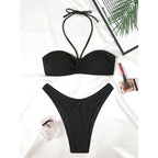 Swimsuit Women Split Solid Color Special Fabric Halter Bikini Bikini Swimming Two Piece Sets Bella Mia