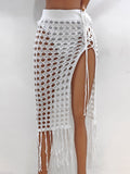 Women Clothing Sexy Cutout Woven Lace up Tassel Dress Split Beach Skirt Bella Mia
