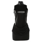 Spring Women Sexy Faux Leather Stitching Ruffle Slim Turtleneck Dress Bella Mia