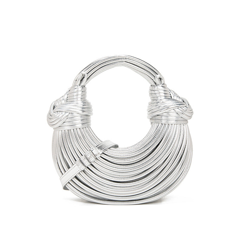 Hand Woven Faux Leather Portable Crescent Women Bag Knotted Noodles Bag Hand Carrying Cloud Underarm Bag Bella Mia