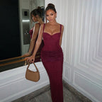 Autumn Winter Solid Color Lace Deep V Plunge Sexy Backless Stitching Strap Dress Bella Mia