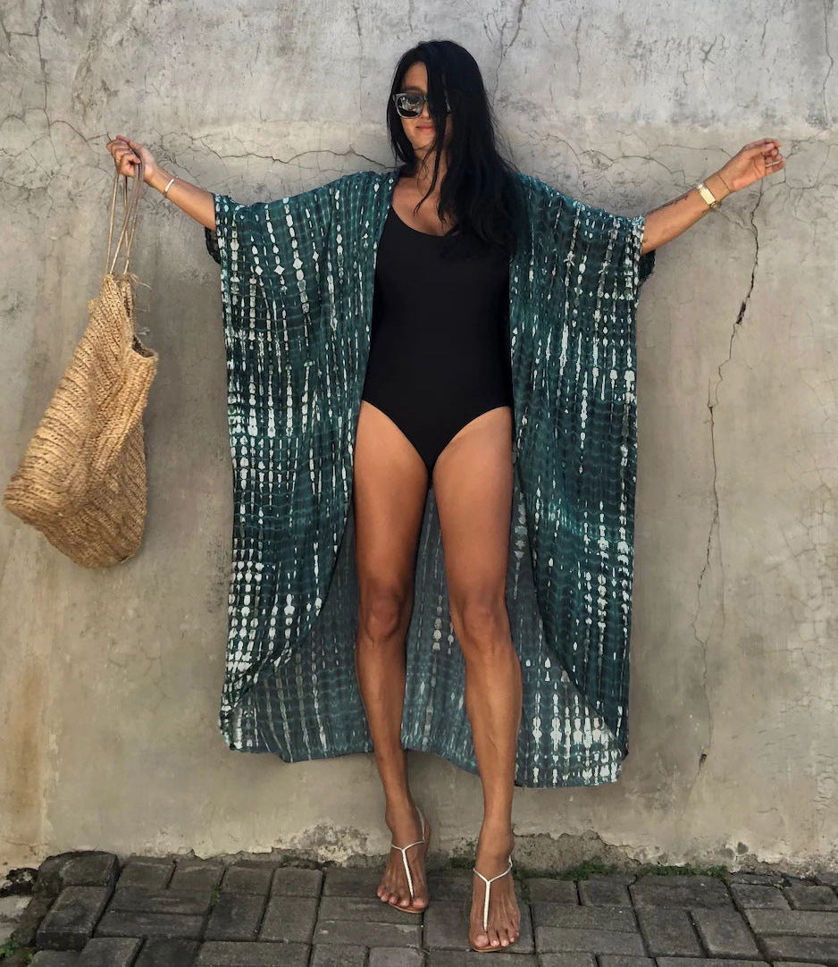 Rayon Tie-Dyed Floral Cardigan Holiday Casual Beach Bikini Cover with Straps 17 Colors Bella Mia