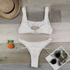 Solid Color Split Hollow Out Cutout Snake Fabric Swimsuit Women Sexy Halter Bikini Bella Mia
