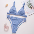 Women Swimwear Solid Color Sexy Bikini Triangle Strap Backless Split Swimsuit Bella Mia
