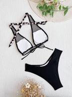 Bikini Double Bikini Stitching Swimsuit Lace Up Swimwear Women Leopard Print Swimsuit Mesh Bikini Bella Mia
