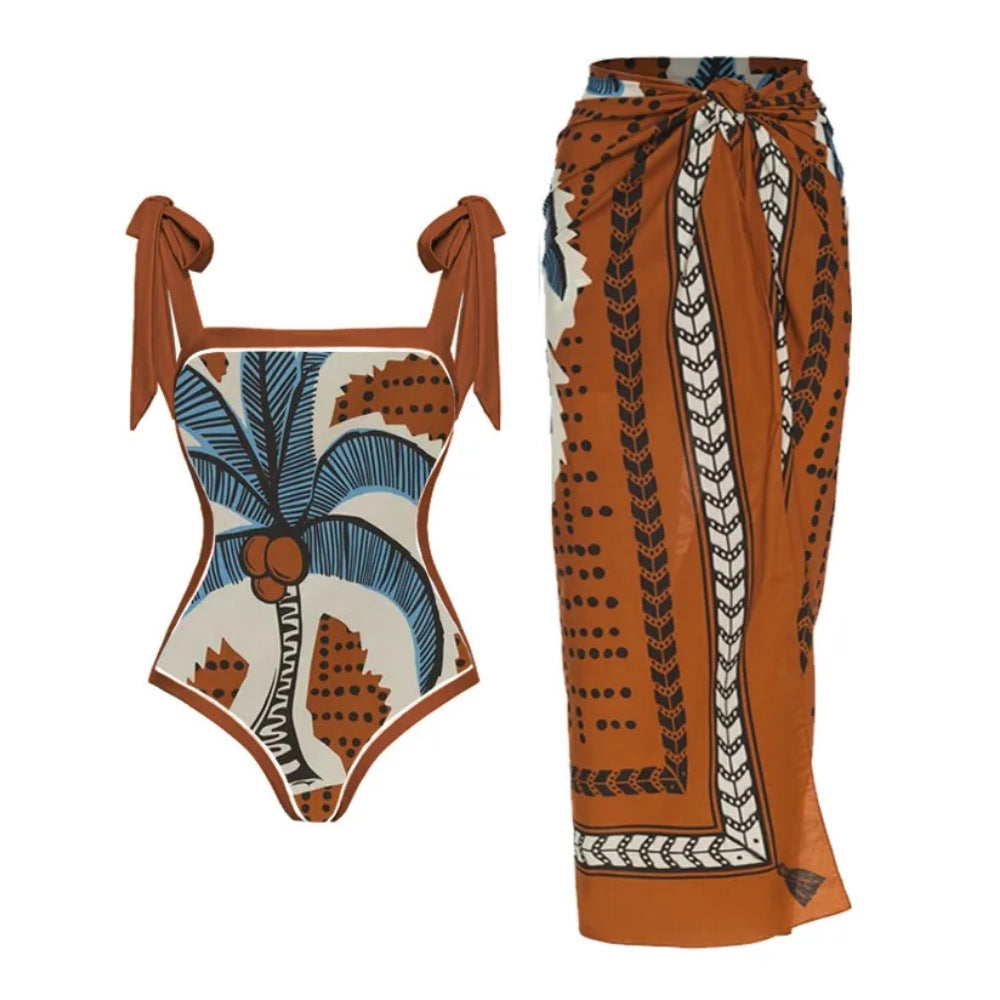 Swimsuit Multi Color Printed Sheath Gauze Skirt Anti-Exposure Two Piece Sun Protection Swimsuit for Women Bella Mia