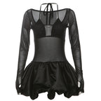 Autumn Winter Women Clothing Sexy Halter Sling Basic Mesh See through Sequ Dress Two Piece Sets Women Puffy dress Bella Mia