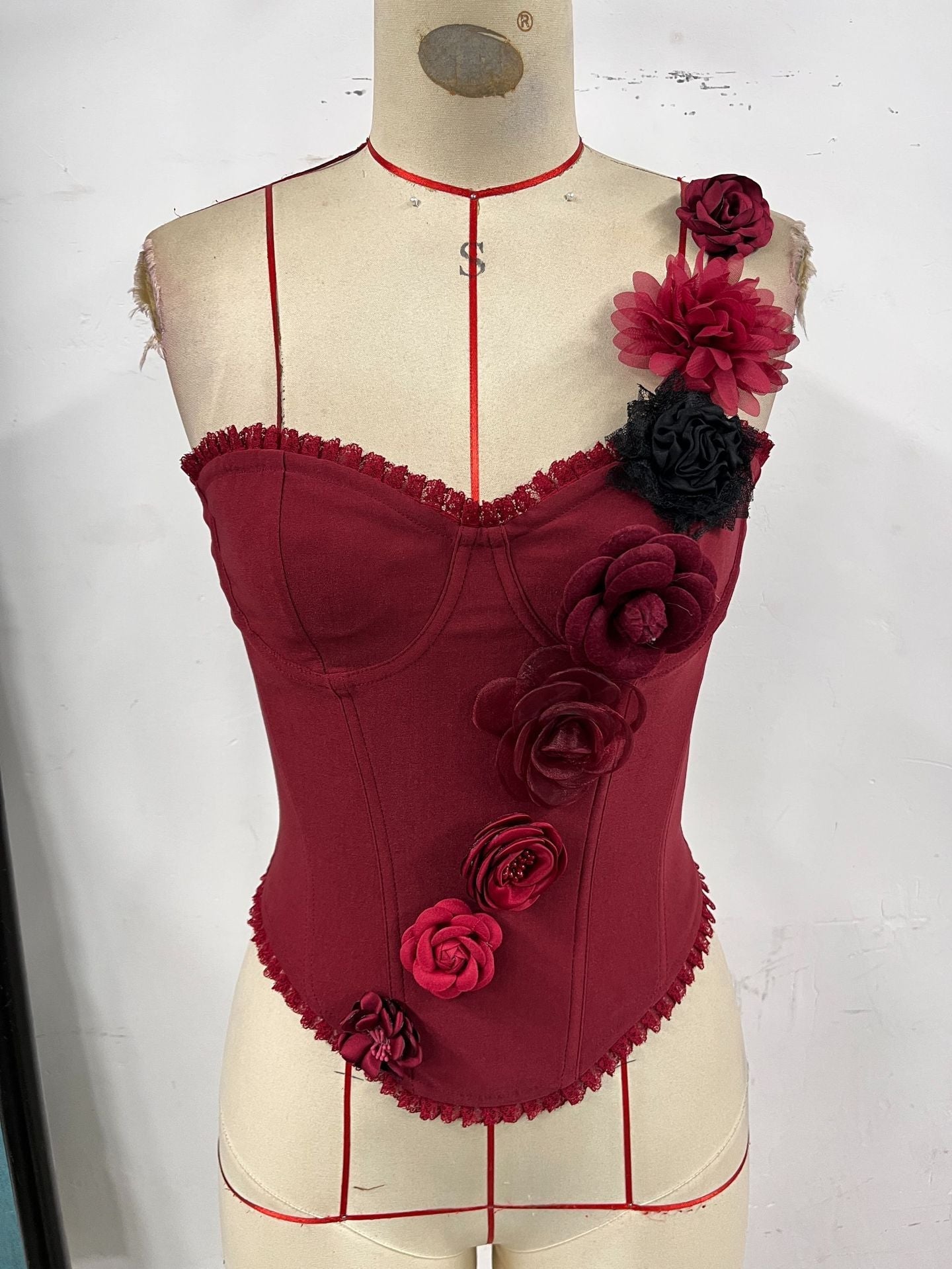Sexy Street Red Women Three Dimensional Handmade Lace Boning Corset Advanced Tube Top Bella Mia
