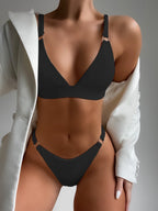 Small Sunken Stripe Bikini Solid Color Small Circle Swimsuit Triangle Bag Swimsuit Bella Mia