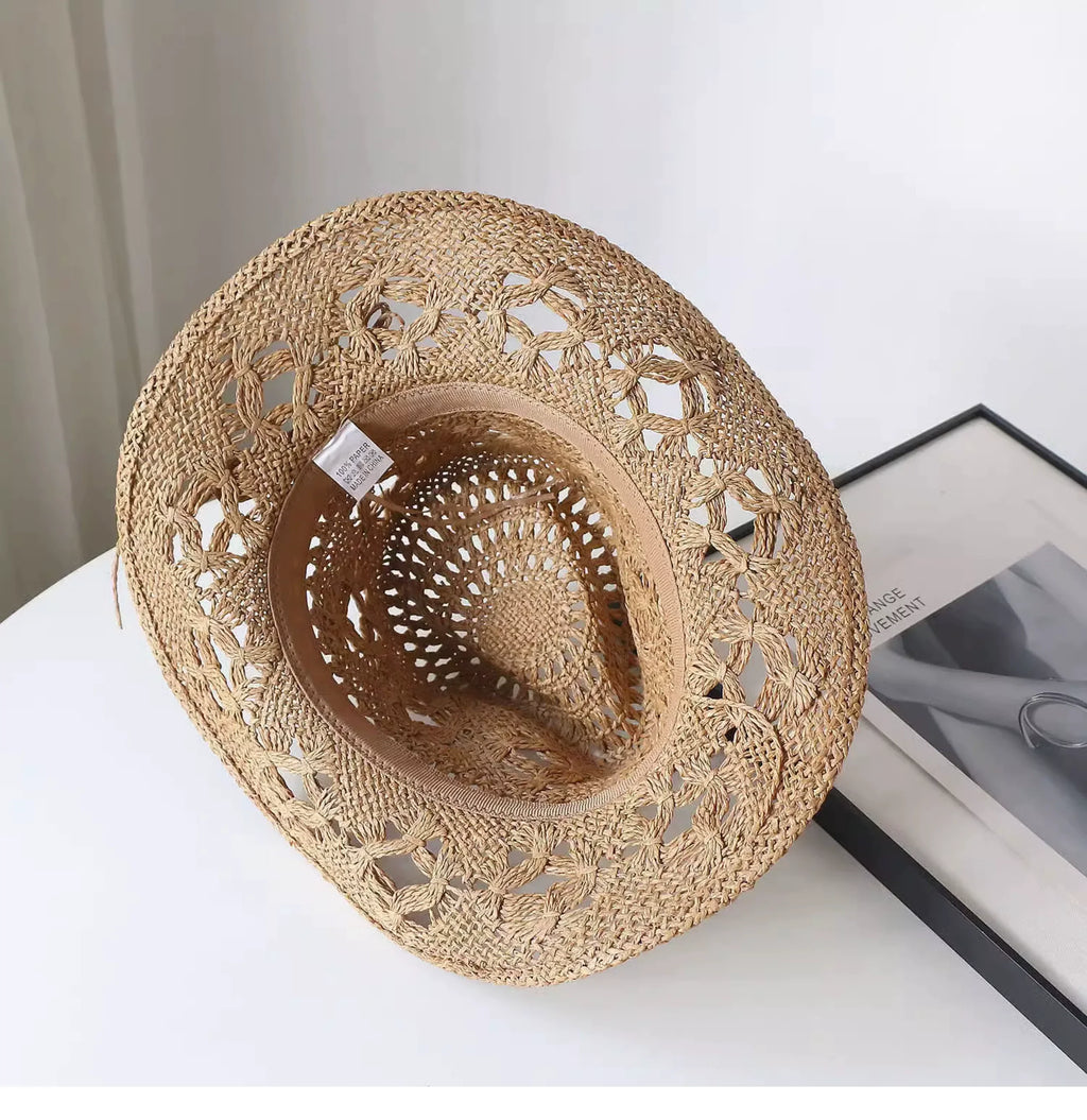 New Arrival Hand-Woven Straw Hat Cut Out Summer Sun Protection for Men and Women Sun Hat Western Cowboy Hat Outdoor All-Matching Hat